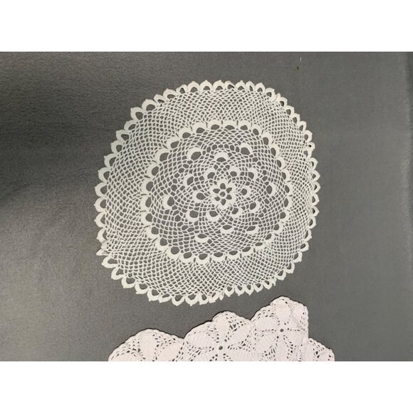 Vintage Vintage White Crochet Doilies Set of 2 Handmade Lace Decor - Picture 2 of 8